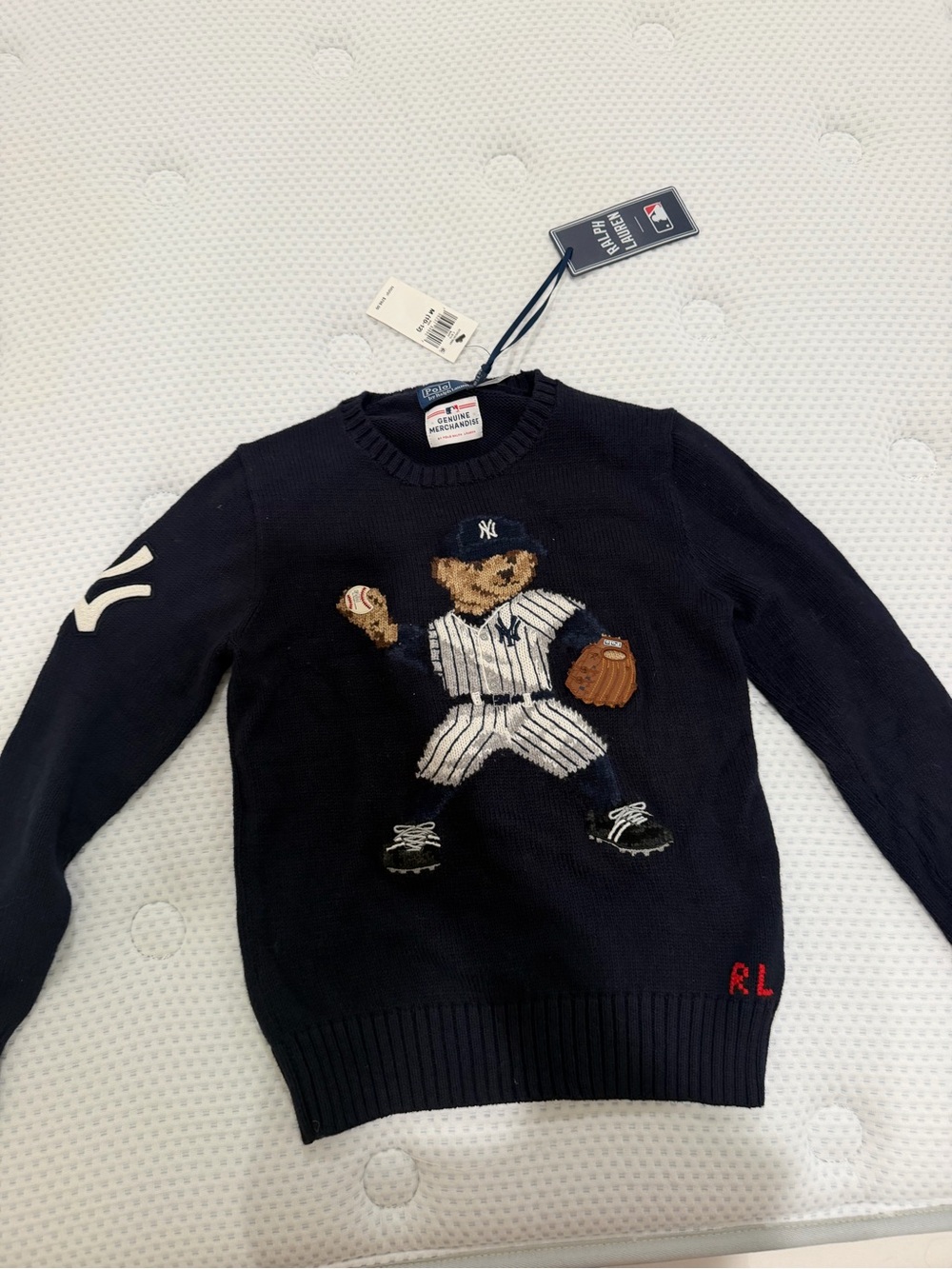 Ralph Lauren Kids Navy Polo Bear Baseball Sweater 10-12 - Picture 1 of 5